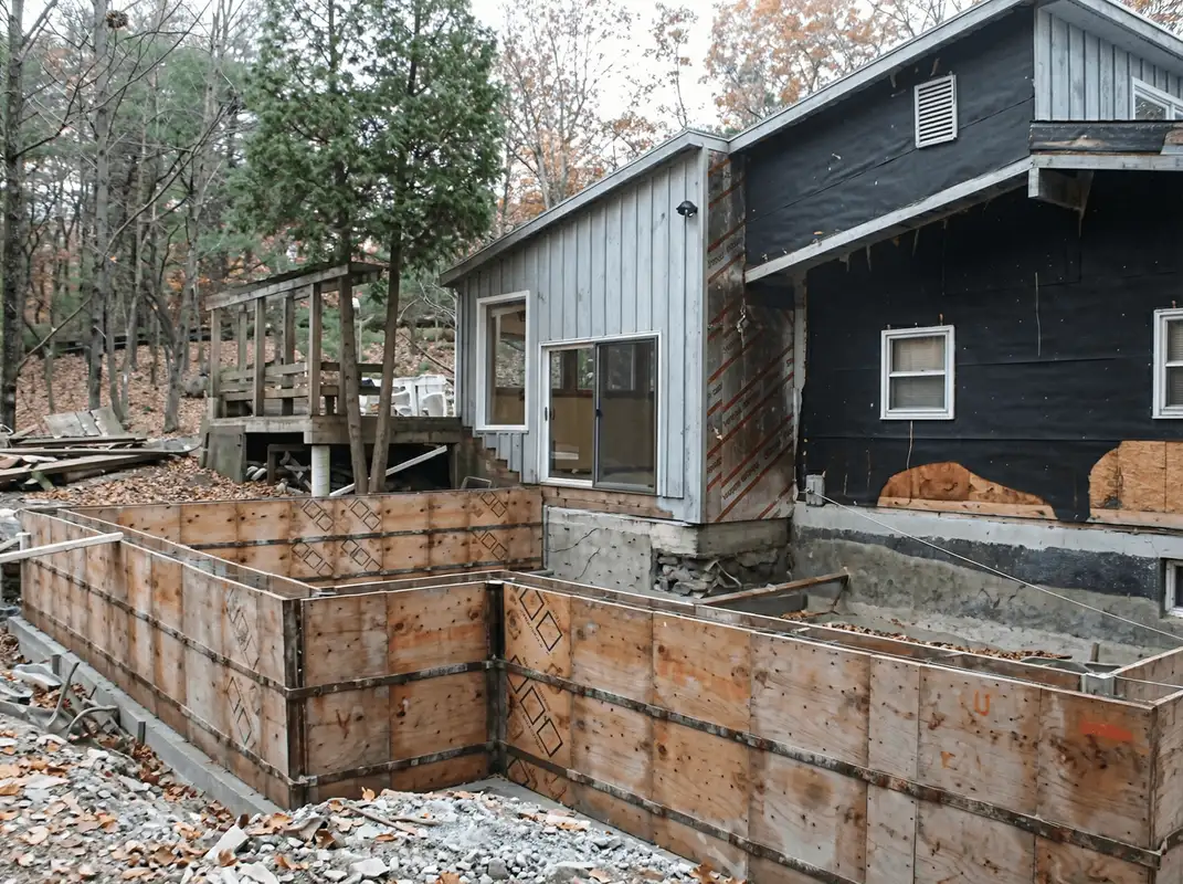 Prepared site with foundation forms for home remodeling and addition project in Duluth, MN